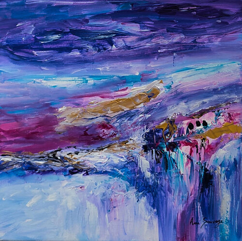 Les 3 joueurs - tableau abstrait violet di ÂME SAUVAGE, Pittura in vendita su Singulart