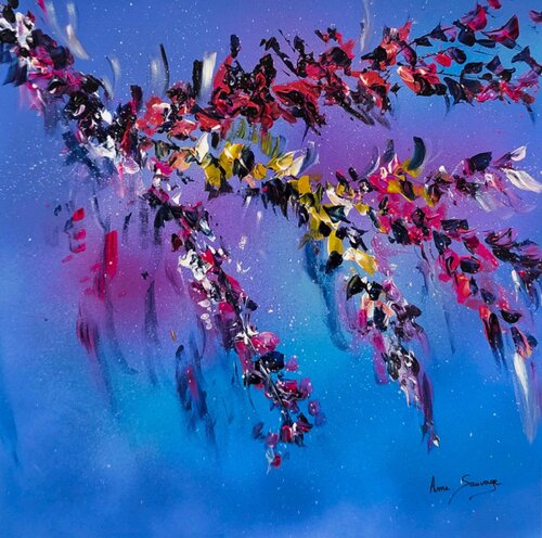 Plantes du ciel 2 - tableau abstrait branche d'arbre fleurie van ÂME SAUVAGE, Schilderij te koop op Singulart