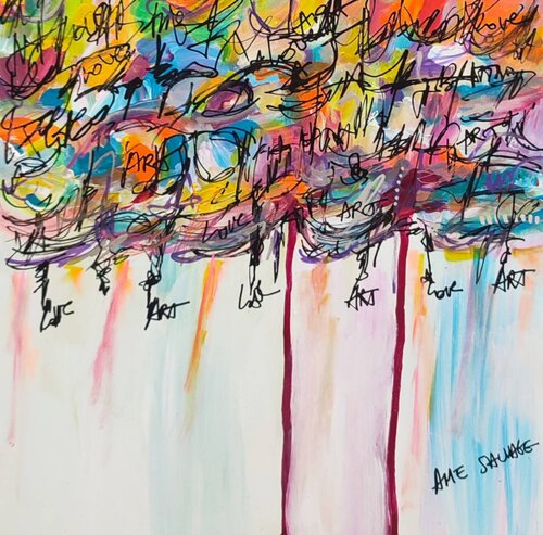 La tête  dans l'art - tableau abstrait coloré van ÂME SAUVAGE, Schilderij te koop op Singulart