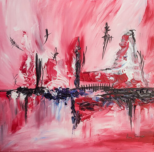 La reine et ses sujets - tableau abstrait rouge noir blanc de ÂME SAUVAGE, Pintura a la venta en Singulart
