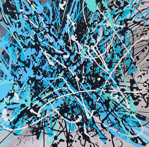 Clarté - tableau abstrait gris et bleu van ÂME SAUVAGE, Schilderij te koop op Singulart