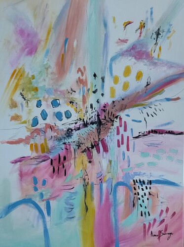 L'innocence se rêve - tableau abstrait vertical coloré by ÂME SAUVAGE, Painting for Sale on Singulart