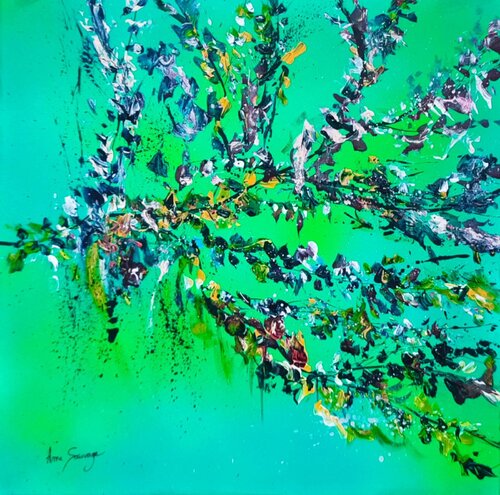Plante grimpante 2 - tableau abstrait arbre en fleurs di ÂME SAUVAGE, Pittura in vendita su Singulart