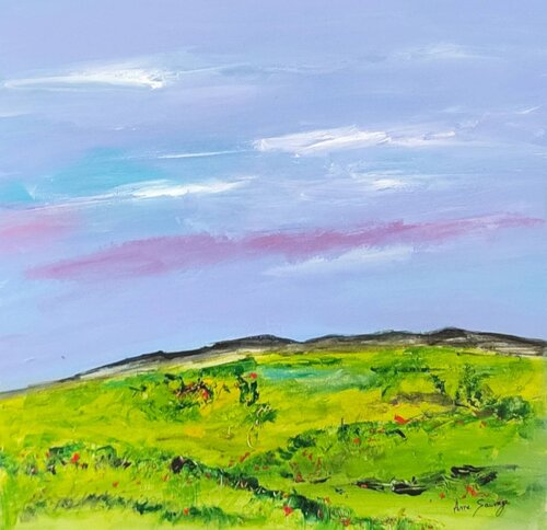 Un pré en montagne - tableau abstrait paysage montagne de ÂME SAUVAGE, Pintura a la venta en Singulart