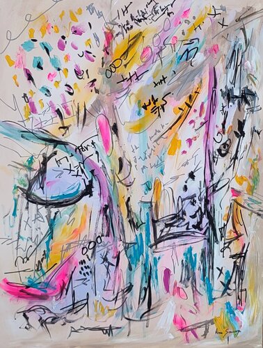 Calculs mental - tableau abstrait vertical coloré von ÂME SAUVAGE, Malerei kaufen auf Singulart