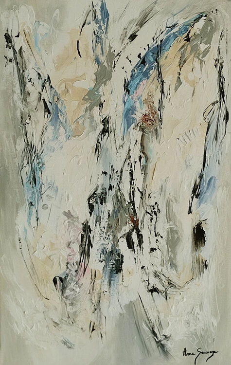 Les déesses - tableau abstrait beige crème épuré moderne vertical ÂME SAUVAGE