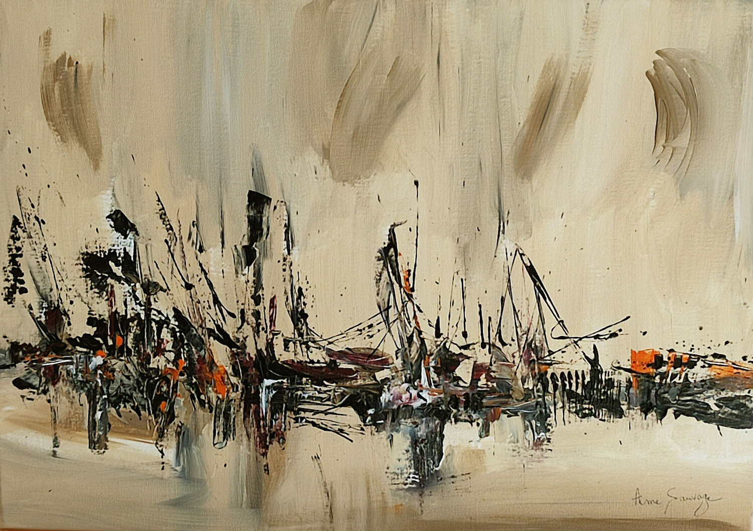 Les restes du passé - tableau abstrait marron beige ÂME SAUVAGE Originalgemälde zu verkaufen
