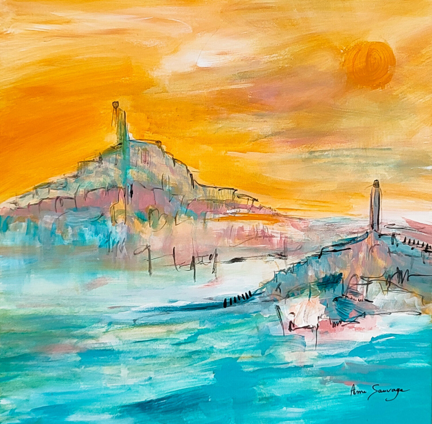 Les deux monts sur la mer ÂME SAUVAGE Originalgemälde zu verkaufen