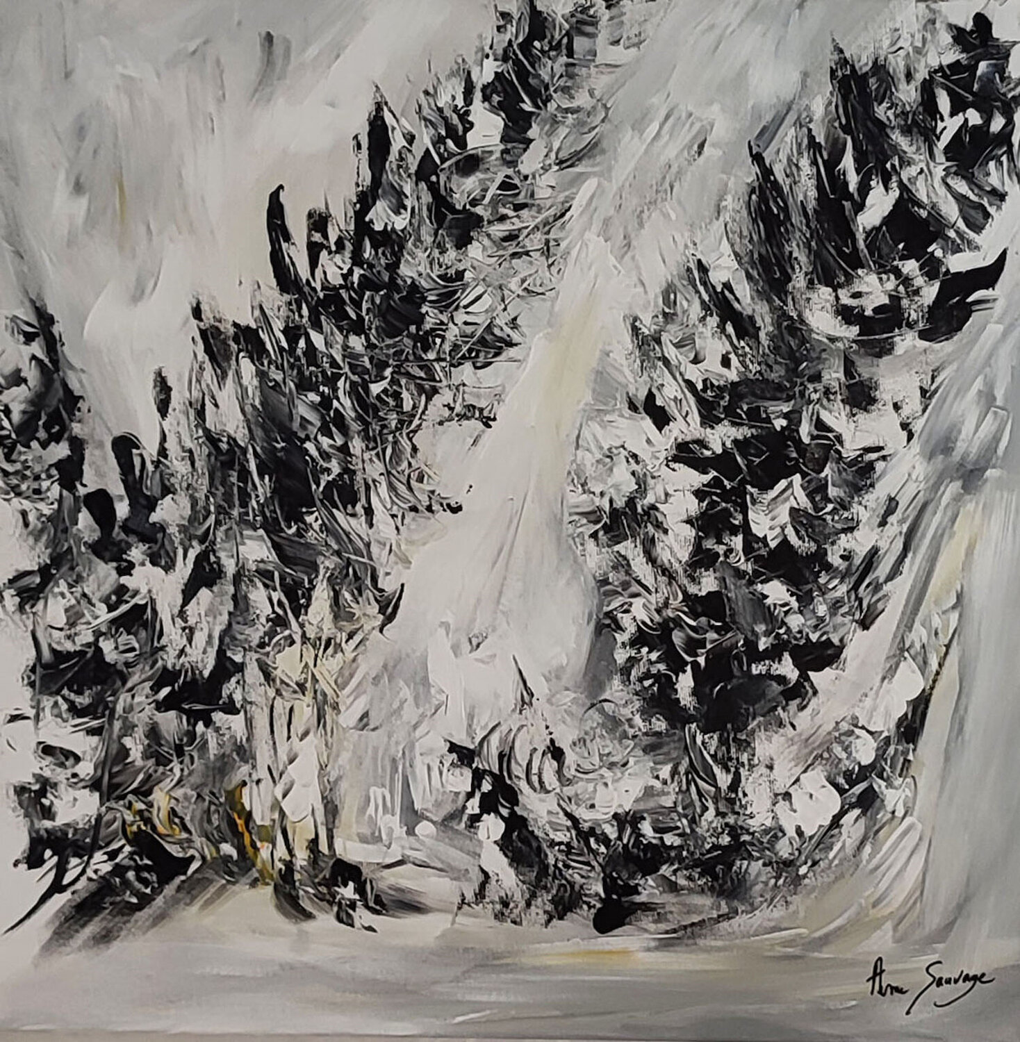 Un spectacle incroyable - tableau gris noir blanc ÂME SAUVAGE Originalgemälde zu verkaufen