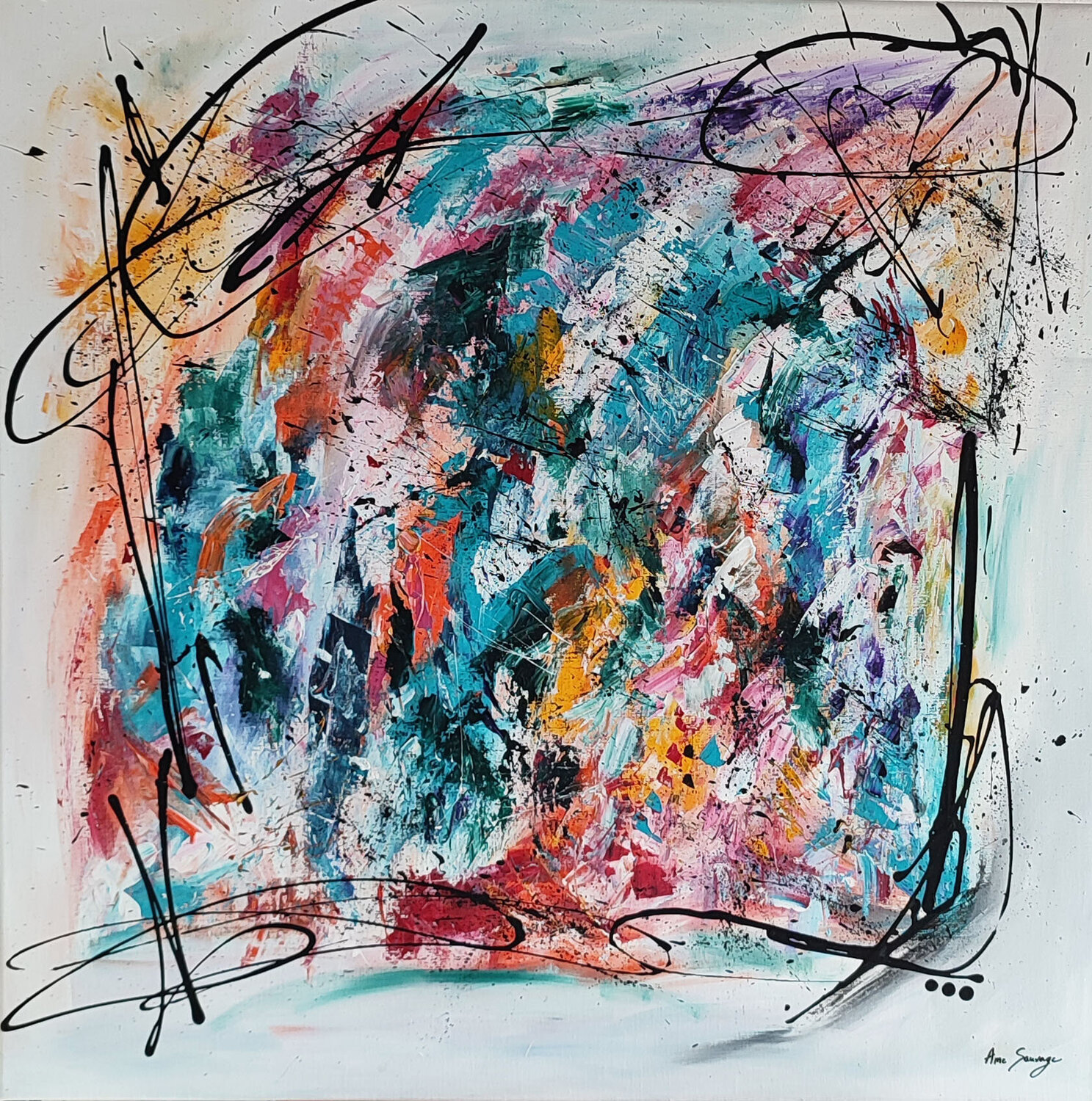 Les couleurs du paradis - grand tableau multicolore ÂME SAUVAGE Originalgemälde zu verkaufen