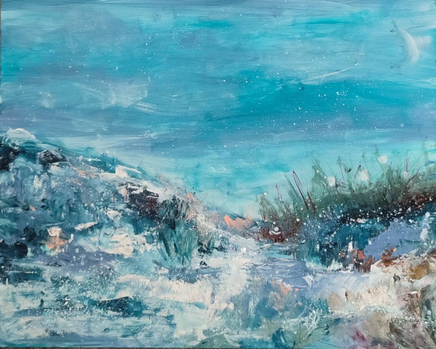 Nuit froide - tableau hiver neige ÂME SAUVAGE Originalgemälde zu verkaufen
