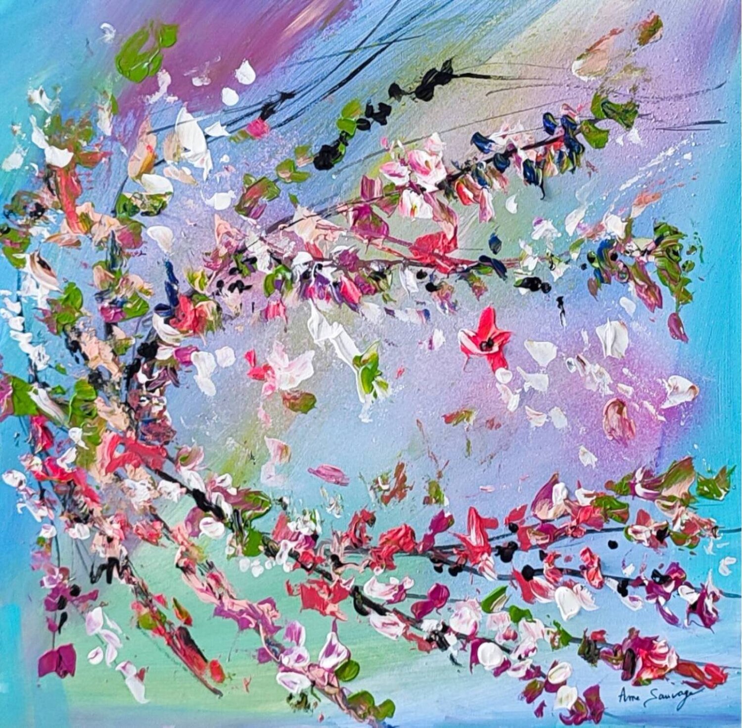 Poésie du printemps - tableau fleurs abstrait ÂME SAUVAGE Originalgemälde zu verkaufen