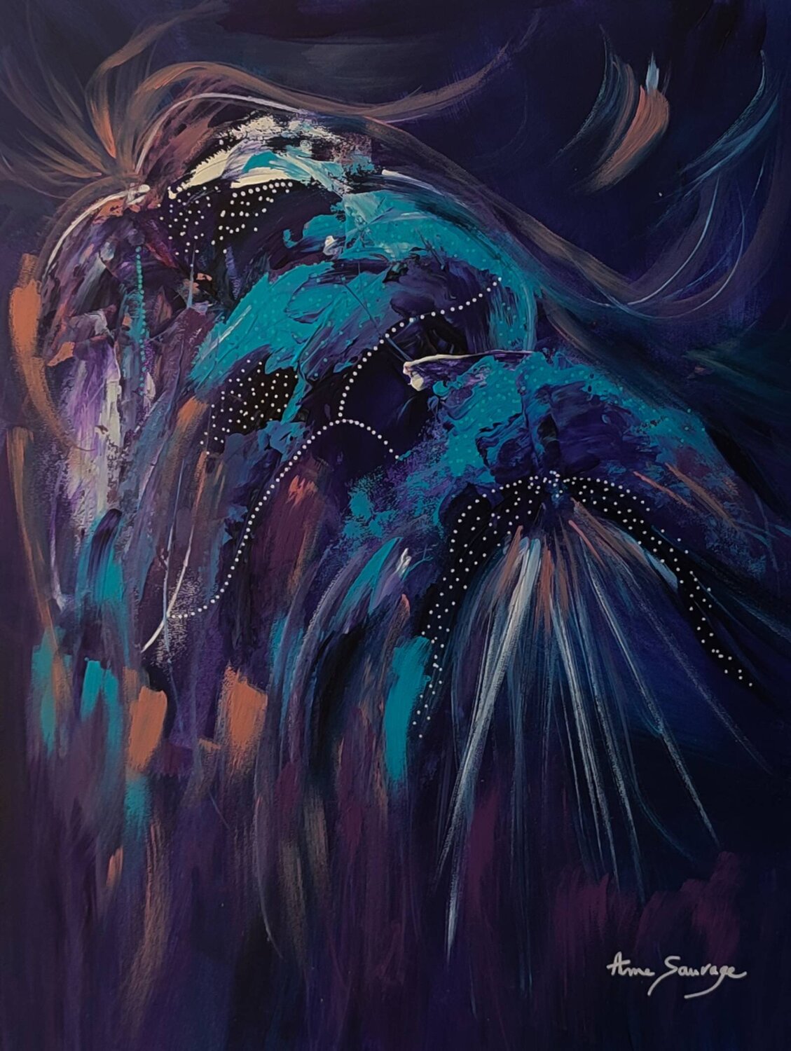 Créature galactique - tableau violet bleu abstrait ÂME SAUVAGE Originalgemälde zu verkaufen