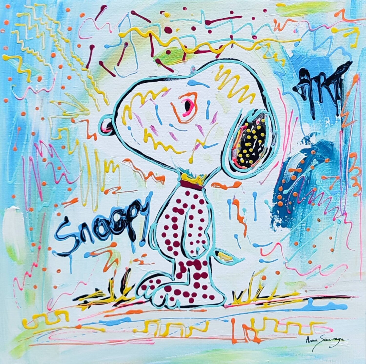 Snoopy pensif - tableau snoopy pop art ÂME SAUVAGE Originalgemälde zu verkaufen