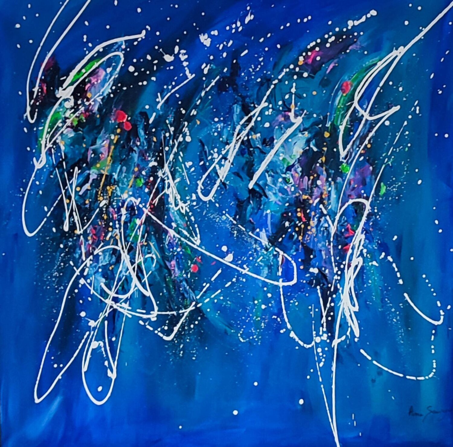 Art water - grand tableau bleu ÂME SAUVAGE Dipinto originale in vendita