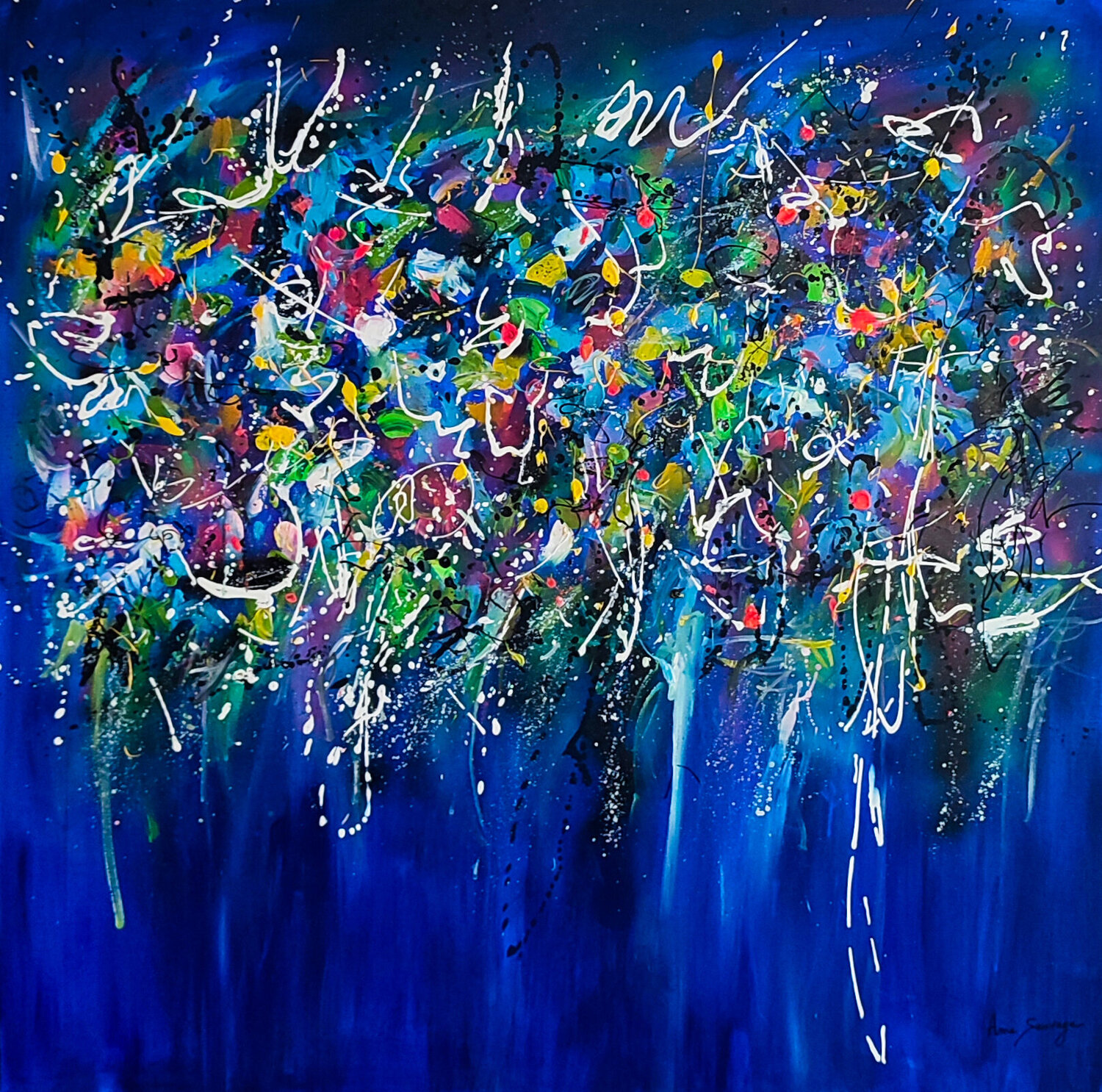 Le grand final - grand tableau abstrait bleu moderne ÂME SAUVAGE Originalgemälde zu verkaufen