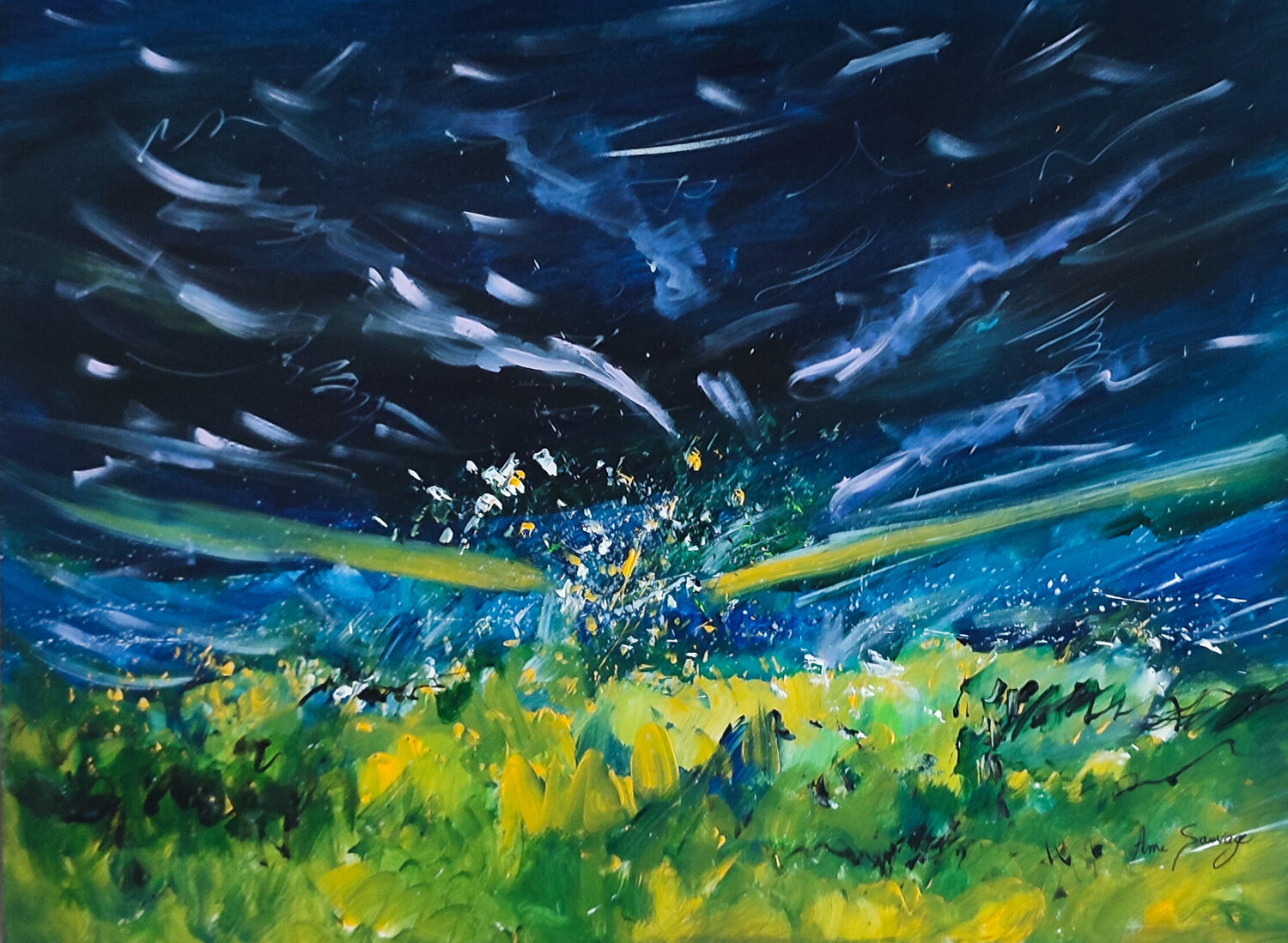 Contraction du vent - tableau abstrait bleu vert ÂME SAUVAGE