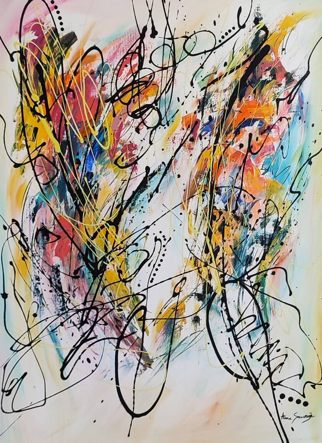 Force et stature - tableau abstrait multicolore vertical ÂME SAUVAGE