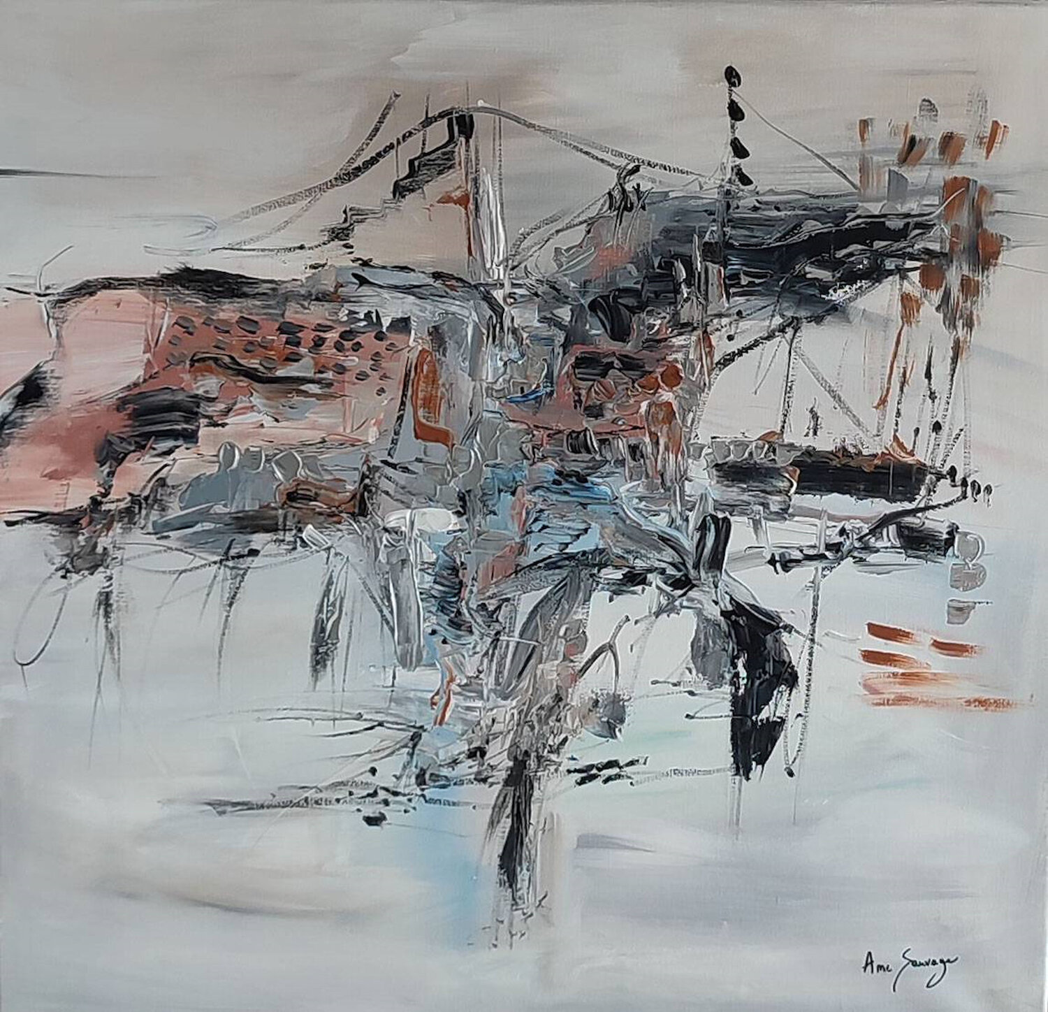 L'objet du désert - tableau abstrait gris ÂME SAUVAGE