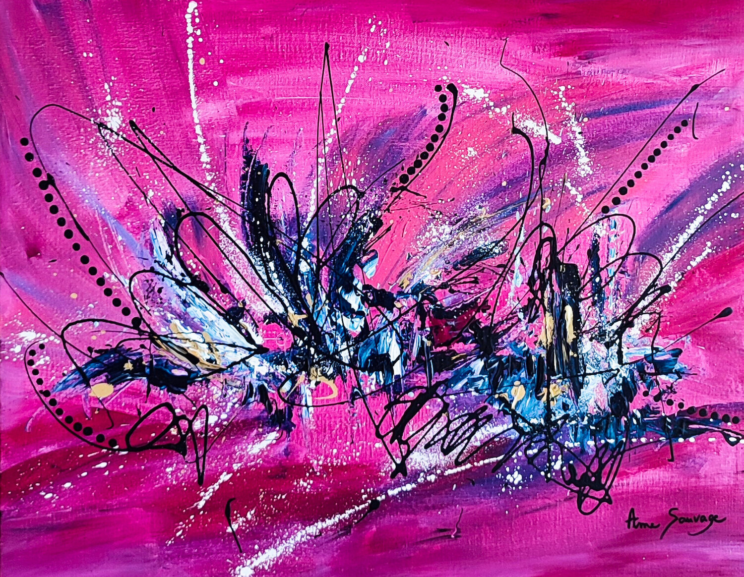 Les artistes n° 2 - tableau abstrait rose bleu design ÂME SAUVAGE Dipinto originale in vendita