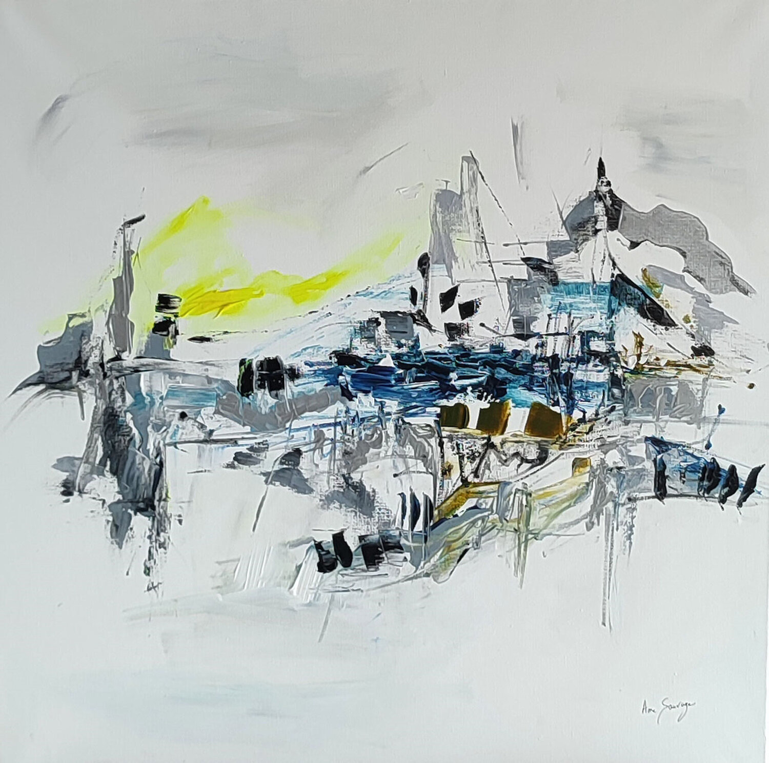 Grand bateau - tableau abstrait blanc et couleurs ÂME SAUVAGE Originalgemälde zu verkaufen