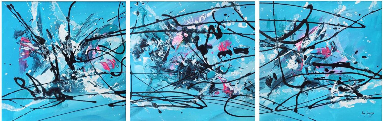 La danse en mer - tableau triptyque bleu ÂME SAUVAGE