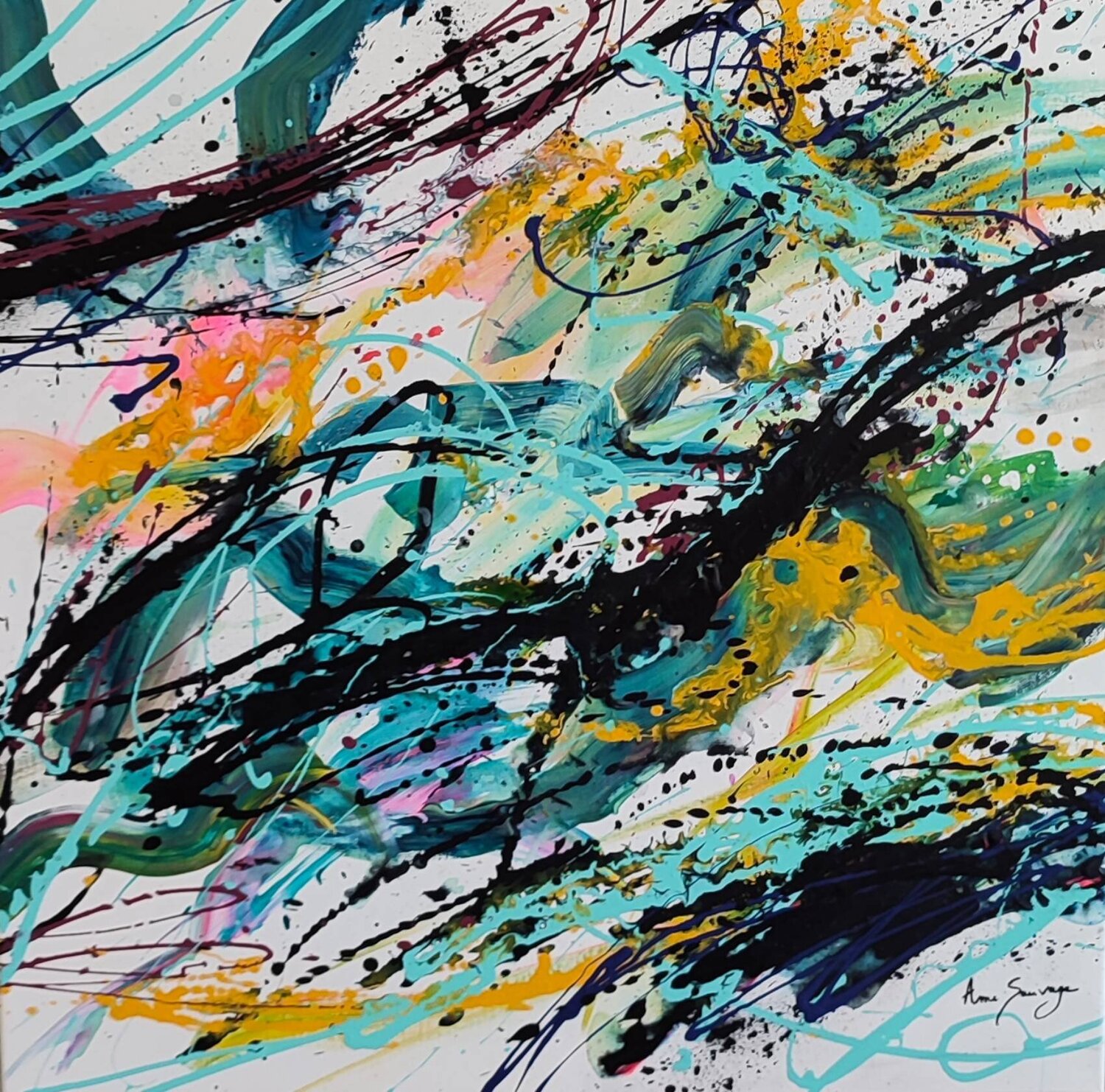 Mouvement dynamique - tableau abstrait coloré ÂME SAUVAGE Originalgemälde zu verkaufen