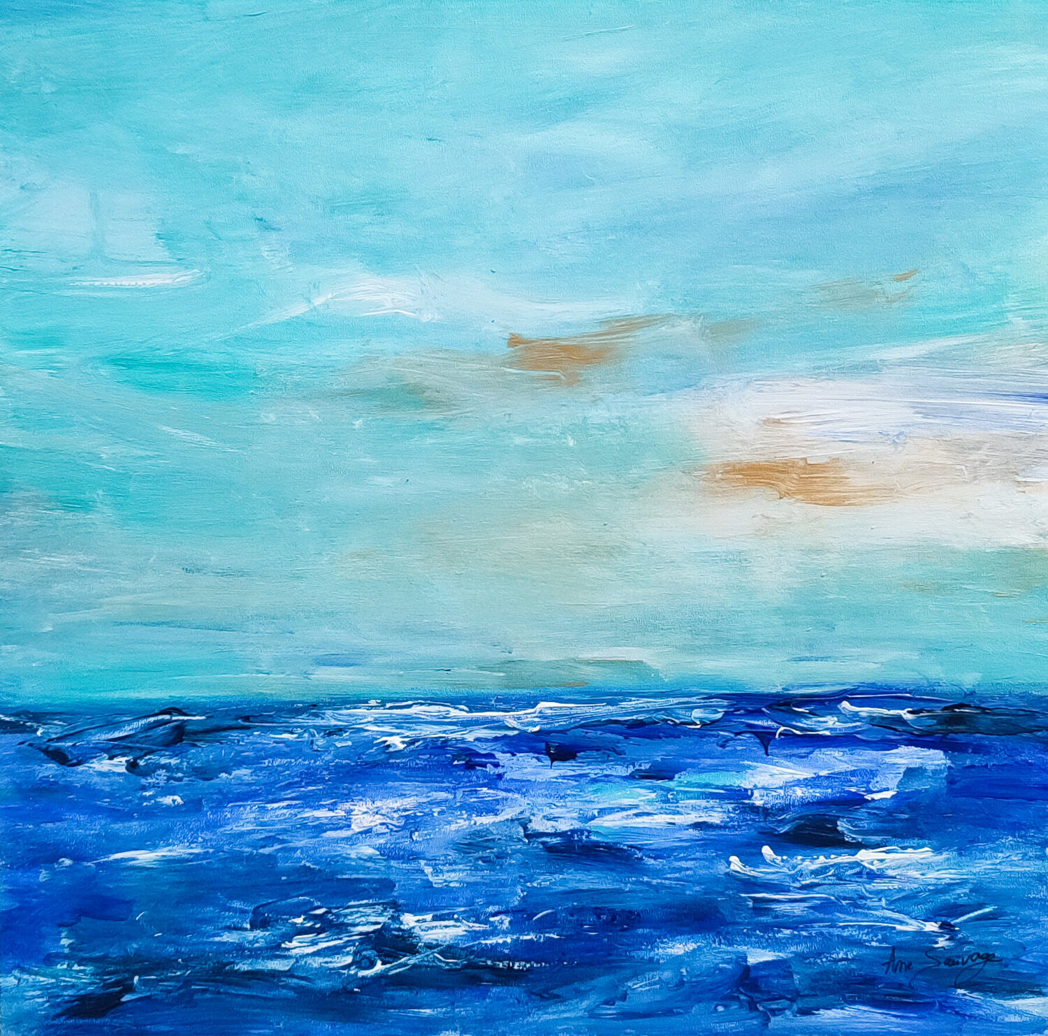 Le calme de l'horizon - tableau abstrait bleu mer ÂME SAUVAGE Originalgemälde zu verkaufen