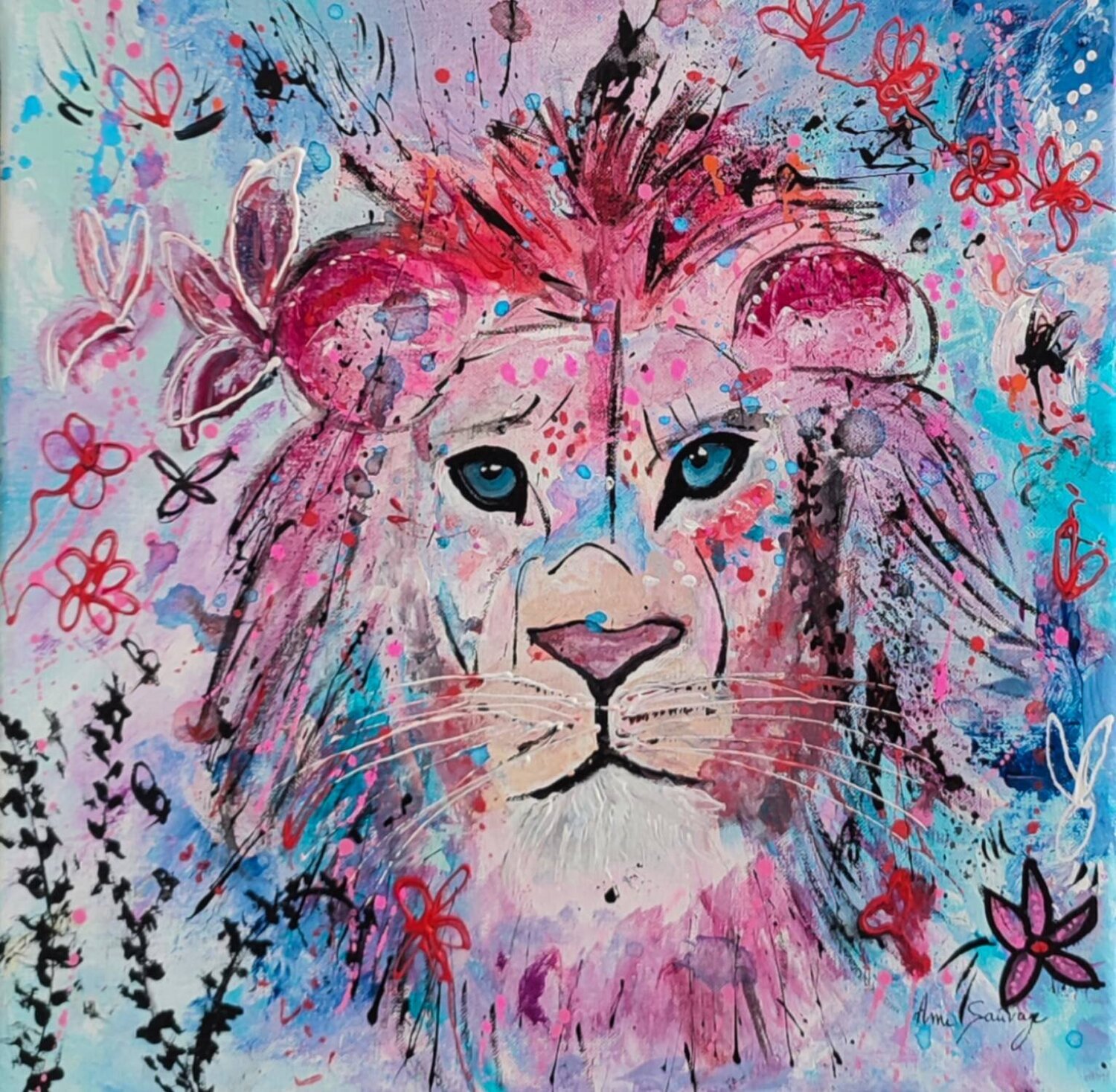 Le lion délicat - tableau abstrait lion ÂME SAUVAGE Dipinto originale in vendita