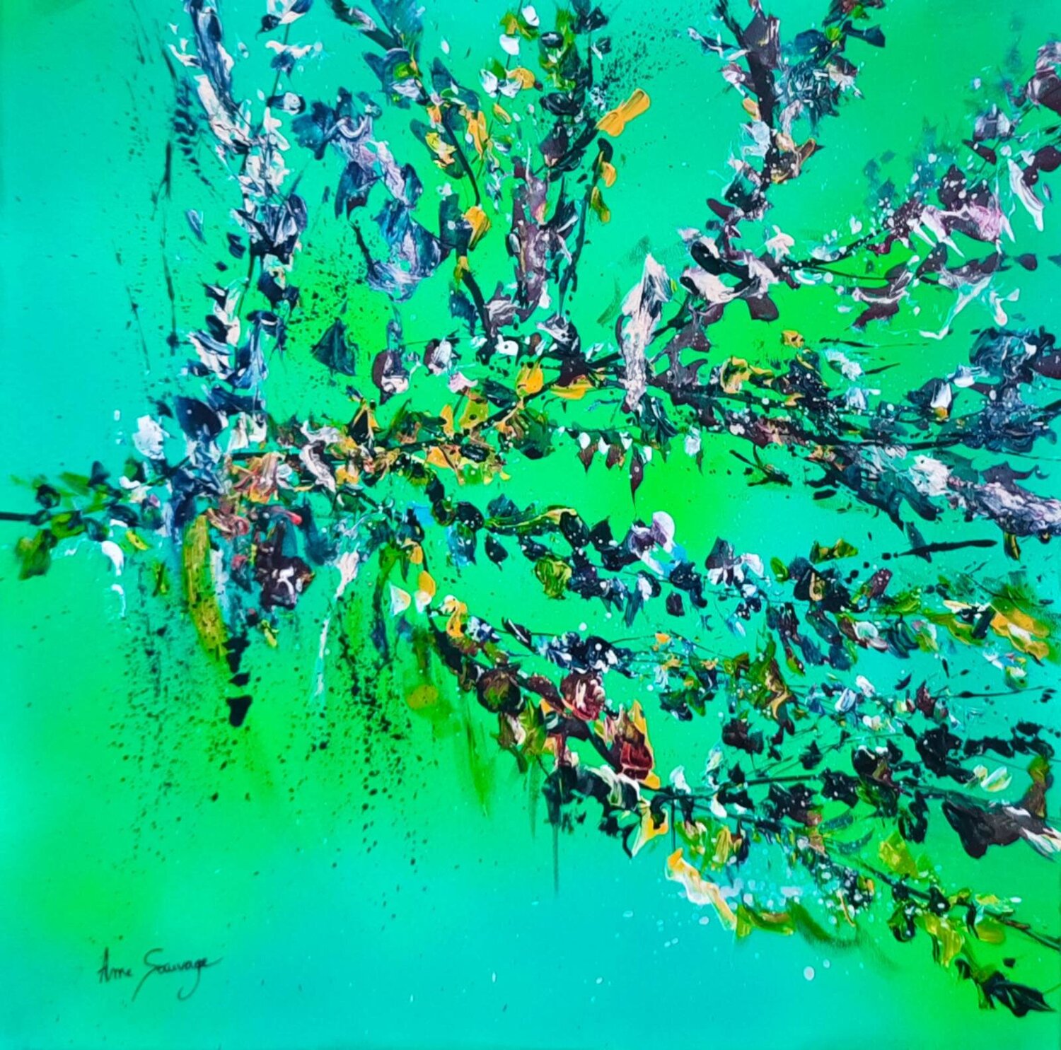 Plante grimpante 2 - tableau abstrait arbre en fleurs ÂME SAUVAGE Originalgemälde zu verkaufen