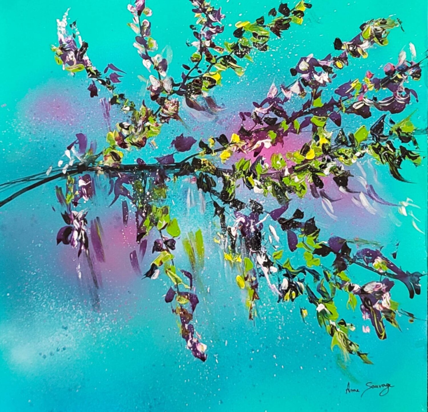 Branches fleuries - tableau abstrait arbre en fleurs ÂME SAUVAGE Origineel schilderij te koop