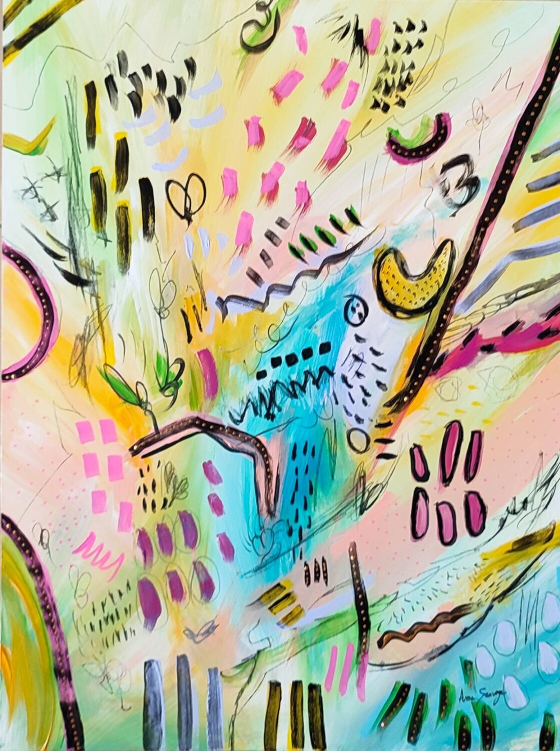 Sweetness - peinture abstraite verticale multicolore ÂME SAUVAGE Origineel schilderij te koop