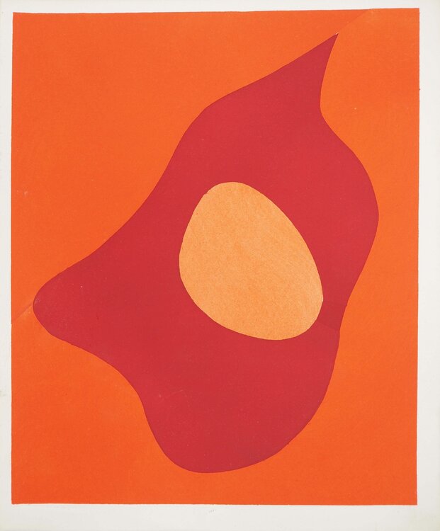 Profil sur fond orange, Lithographie et pochoir Jean Arp