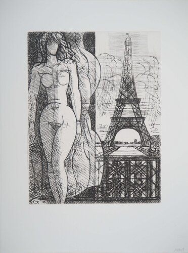Nu à la Tour Eiffel, Gravure originale signée by Kiyoshi Hasegawa, Print for Sale on Singulart