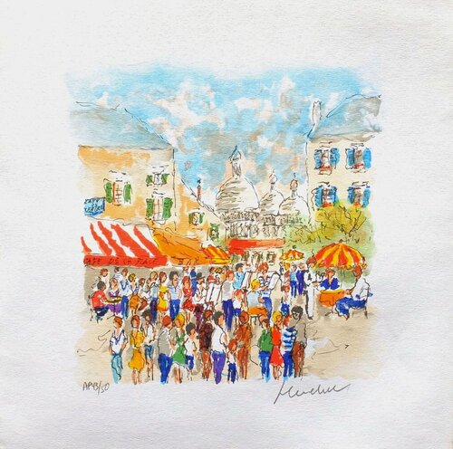 Paris, la place du Tertre à Montmartre by Urbain Huchet, 인쇄 for Sale on Singulart