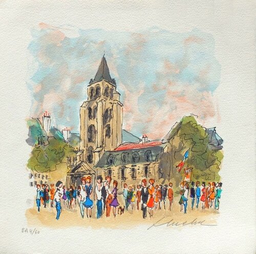Paris, l'église Saint Germain des Prés de Urbain Huchet, Impresión a la venta en Singulart
