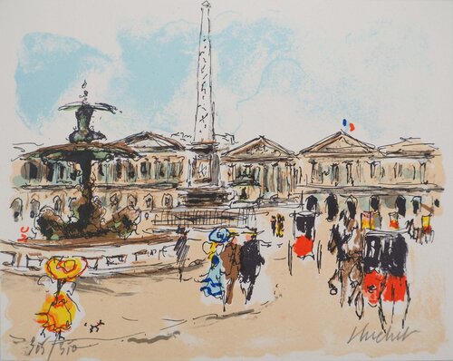 Paris, Obélisque place de la Concorde, Lithographie originale signée by Urbain Huchet, Print for Sale on Singulart