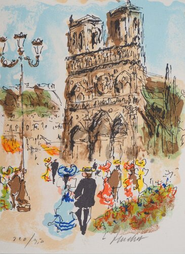 Paris, Notre Dame au printemps, Lithographie originale signée by Urbain Huchet, Print for Sale on Singulart