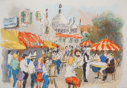 Montmartre, Place du Tertre et Sacré Coeur, Lithographie originale signée by Urbain Huchet, Print for Sale on Singulart