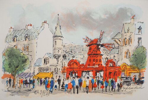 Paris, le Moulin Rouge, Lithographie originale signée di Urbain Huchet, Stampa in vendita su Singulart