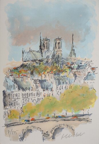 Notre Dame et les toits de Paris by Urbain Huchet, 版画 for Sale on Singulart