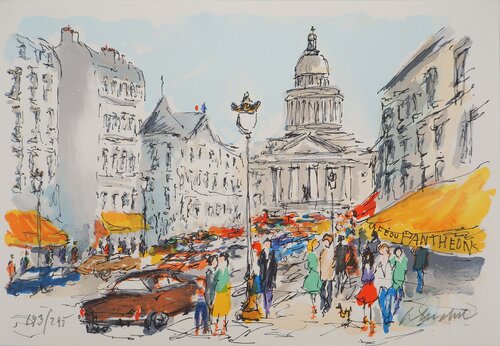 Paris, le Panthéon, Lithographie originale signée by Urbain Huchet, 版画 for Sale on Singulart