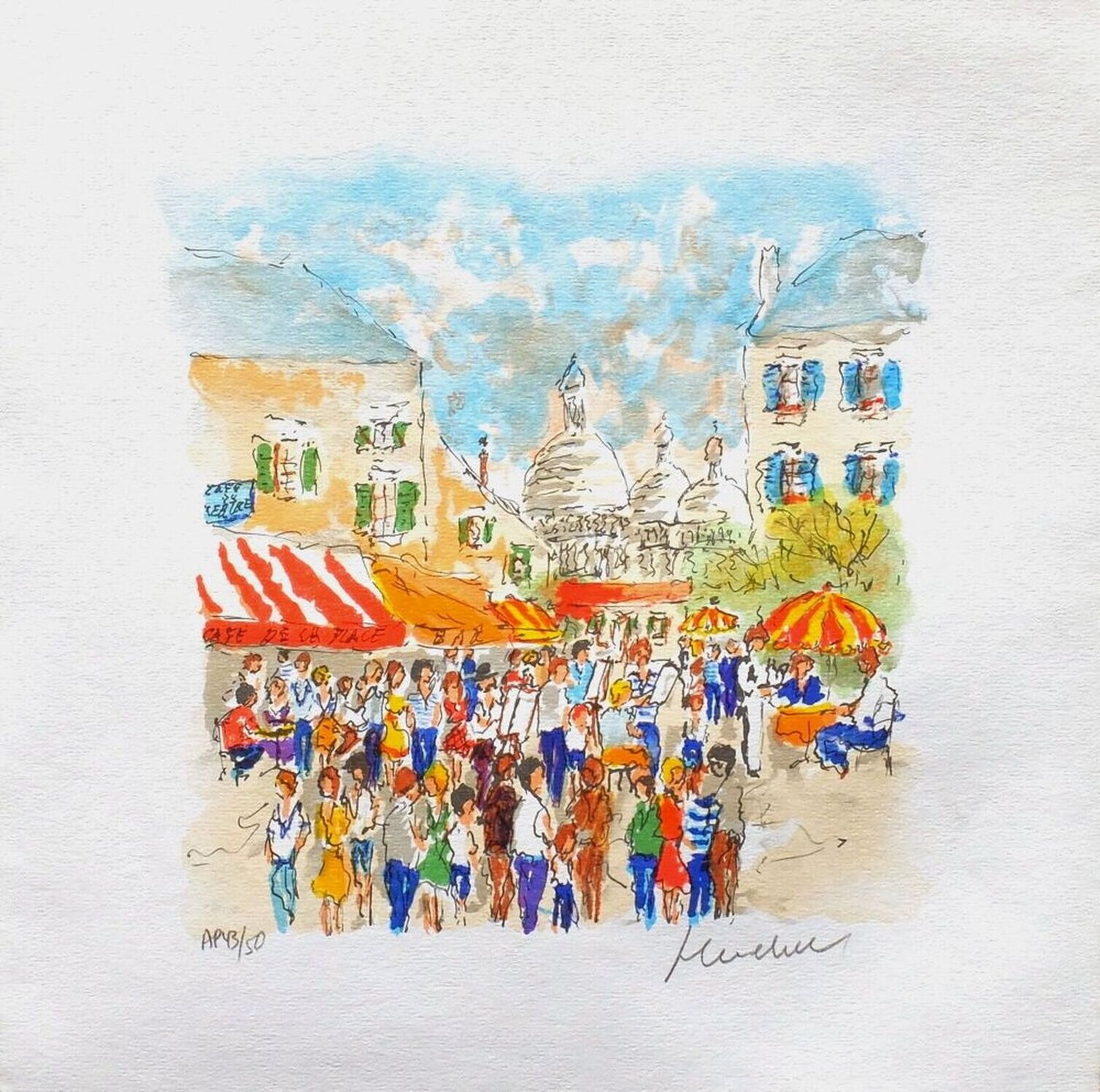 Paris, la place du Tertre à Montmartre Urbain Huchet Stampa in vendita