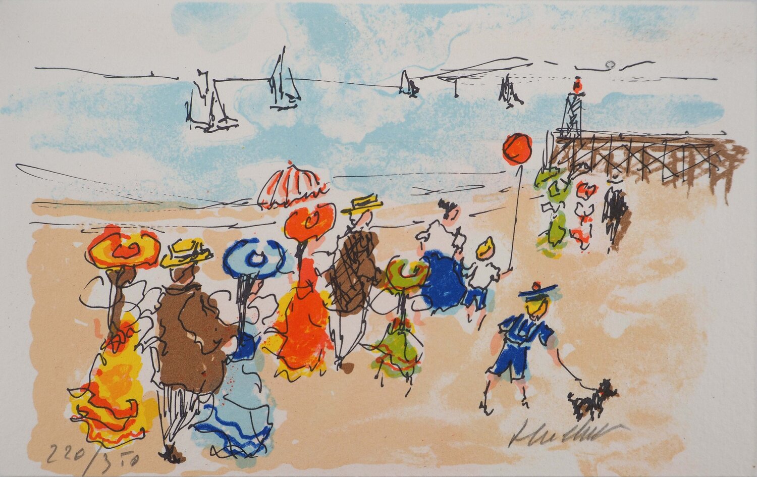 La plage à Deauville Urbain Huchet Print for sale
