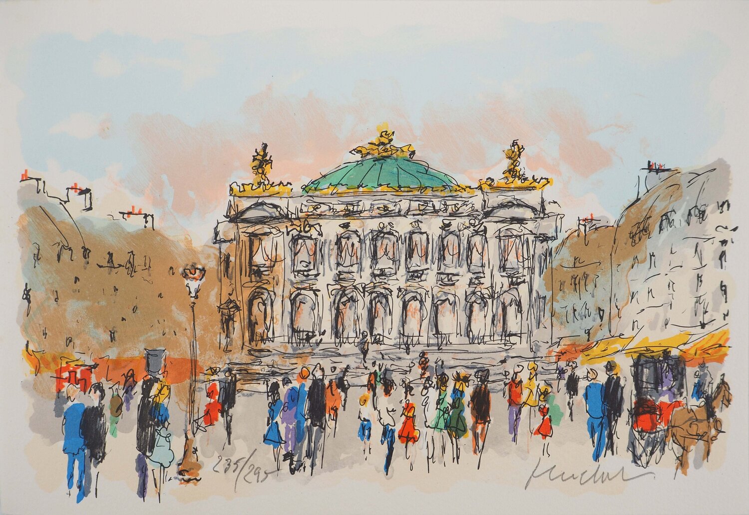 Paris, L'Opéra Garnier, Lithographie originale signée Urbain Huchet Druck zu verkaufen