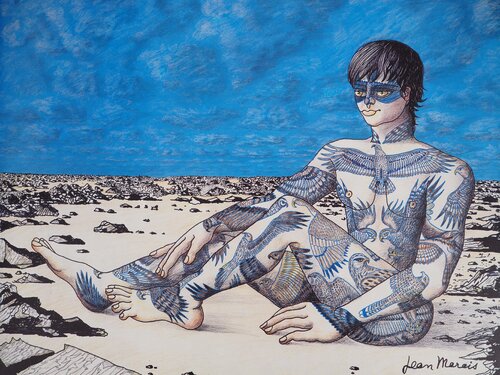Fusion avec la nature, Homme aux tatouages d'oiseaux by Jean Marais, Print for Sale on Singulart