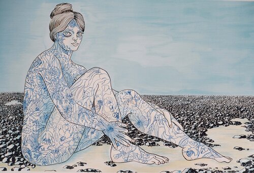 Fusion avec la nature, Femme aux tatouages de fleurs by Jean Marais, Print for Sale on Singulart