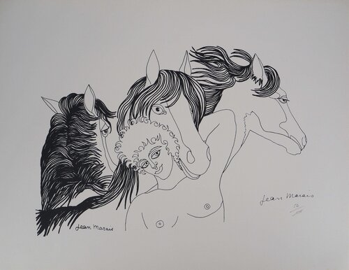L'ami des Chevaux, Lithographie signée Jean Marais