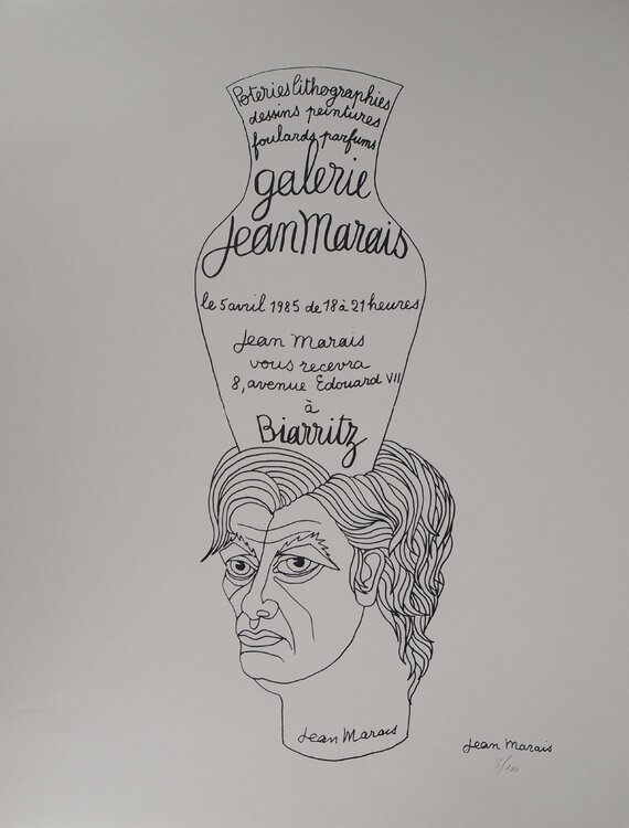 Homme à la poterie (Exposition, galerie à Biarritz), Lithographie signée Jean Marais