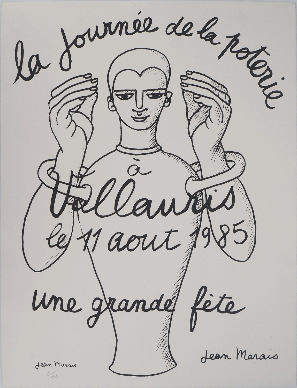 Vallauris, Journée de la poterie, Lithographie signée Jean Marais Druck zu verkaufen